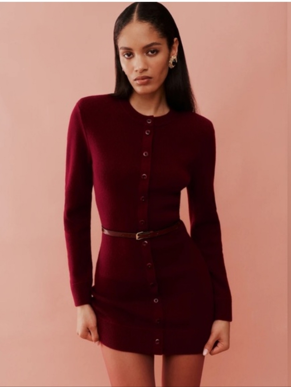 Reformation Bianca Regenerative Wool Sweater Dress In Chianti - Picture 2 of 12
